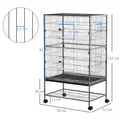 PawHut Large Bird Cage Budgie Cage for Finch Canaries Parakeet with Rolling Stand, Slide-out Tray, Storage Shelf, Food Containers, Dark Grey - 3