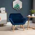 HOMCOM Armchair Accent Chair Wide Arms Slanted Back Padding Steel Frame Wooden Legs Home Bedroom Furniture Seating Blue - 2