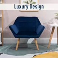 HOMCOM Armchair Accent Chair Wide Arms Slanted Back Padding Steel Frame Wooden Legs Home Bedroom Furniture Seating Blue - 6