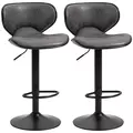 HOMCOM Kitchen Stools Set of 2  61-81cm Sitting Height Leather Upholstered Bar Chairs, Dark Grey - 1