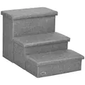 PawHut 3 Steps Pet Stairs, with Storage Boxes, for Bed, Couches - Grey - 1