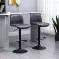 HOMCOM Bar Stools Set of 2, PU Leather Barstools with Backrest and Footrest for Kitchen, Counter, Breakfast Bar, Dark Grey - 2