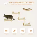 PawHut 3PCs Wall-Mounted Cat Shelves, with Jumping Platforms, Hammock, Scratching Post - Oak Tone - 4