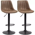 HOMCOM Breakfast Bar Stools Set of 2, 59-80cm Sitting Hight Leather Upholstered Bar Chairs - Brown - 1