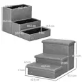PawHut 3 Steps Pet Stairs, with Storage Boxes, for Bed, Couches - Grey - 3