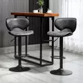 HOMCOM Kitchen Stools Set of 2  61-81cm Sitting Height Leather Upholstered Bar Chairs, Dark Grey - 2