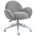 HOMCOM Makeup Vanity Chair, Cute Fluffy Desk Chair with Rolling Wheels for Bedroom Living Room, Grey - 1