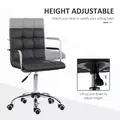 Vinsetto Makeup Vanity Chair, PU Leather Mid Back Office Chair with Adjustable Height, Armrest and Rolling Wheels, Black - 4