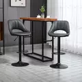 HOMCOM Bar Stools Set of 2, PU Leather Swivel Barstools with Backrest and Footrest for Kitchen, Counter, Breakfast Bar, Grey - 2