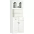 HOMCOM Kitchen Cupboard, Freestanding Storage Cabinet with 2 Adjustable Shelves, 2 Drawers and Open Counter for Living Room, Dining Room, 168cm, White - 2