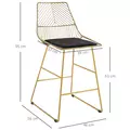 HOMCOM Set of 2 Bar Stools, Modern Counter Height Breakfast Bar Chairs with Wire Metal Frame for Kitchen, Dining Room, Gold - 3