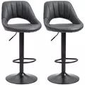 HOMCOM Bar Stools Set of 2, PU Leather Swivel Barstools with Backrest and Footrest for Kitchen, Counter, Breakfast Bar, Grey - 1