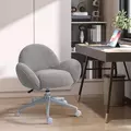 HOMCOM Makeup Vanity Chair, Cute Fluffy Desk Chair with Rolling Wheels for Bedroom Living Room, Grey - 2
