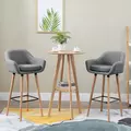 HOMCOM Set of 2 Bar Stools Modern Upholstered Seat Bar Chairs w/ Metal Frame, Solid Wood Legs Living Room Dining Room Fabric Furniture - Grey - 2