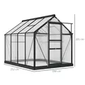 Outsunny 6 x 8ft Polycarbonate Greenhouse, Large Walk-In Green House with Slide Door and Window, Garden Plants Grow House with Aluminium Frame and Foundation, Grey - 3