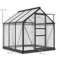 Outsunny 6 x 6ft Polycarbonate Greenhouse, Large Walk-In Green House with Slide Door and Window, Garden Plants Grow House with Aluminium Frame and Foundation, Grey - 3