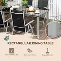 Outsunny 7 Piece Garden Dining Set, Outdoor Table and 6  Folding and Reclining Chairs, Aluminium Frame, Tempered Glass Top Table, Texteline Seats, Black - 8
