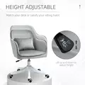Vinsetto Velvet Office Chair, Desk Chair, Makeup Vanity Chair with Massage Lumbar Pillow and Rolling Wheels for Bedroom and Home, Grey - 5