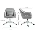 Vinsetto Velvet Office Chair, Desk Chair, Makeup Vanity Chair with Massage Lumbar Pillow and Rolling Wheels for Bedroom and Home, Grey - 3