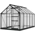Outsunny 6 x 10ft Polycarbonate Greenhouse, Large Walk-In Green House with Slide Door and Window, Garden Plants Grow House with Aluminium Frame and Foundation, Grey - 8