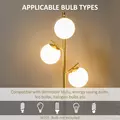 HOMCOM 3-Light Tree Floor Lamps for Living Room, Modern Standing Lamp for Bedroom with Globe Lampshade, Steel Base, Bulb not Included, Gold Tone - 6