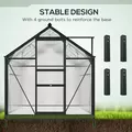 Outsunny 6 x 10ft Polycarbonate Greenhouse, Large Walk-In Green House with Slide Door and Window, Garden Plants Grow House with Aluminium Frame and Foundation, Grey - 6