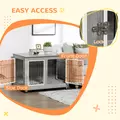 PawHut Dog Crate Furniture End Table, with Washable Cushion, Double Doors, for Medium/Large Dogs, Grey - 6