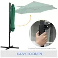 Outsunny 2.5M Garden Cantilever Parasol, Offset Roma Patio Umbrella Hanging Sun Shade Canopy Shelter with 360° Rotation and Cross Base, Green - 4