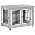 PawHut Dog Crate Furniture End Table, with Washable Cushion, Double Doors, for Medium/Large Dogs, Grey - 1