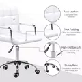 Vinsetto Makeup Vanity Chair, PU Leather Mid Back Office Chair with Adjustable Height, Armrest and Rolling Wheels, White - 6