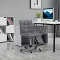 Vinsetto PU Leather Home Office Desk Chair, Computer Chair with Mid Back, Arm, Swivel Wheels, Adjustable Height, Grey - 2