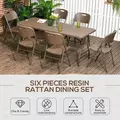 Outsunny 6 Seater Garden Dining Set, Rattan-Style HDPE Garden Furniture Set, Outdoor Dining Table and Chairs with 6 Armchairs and Rectangular Plastic Top Table for Patio, Balcony, Dark Brown - 4