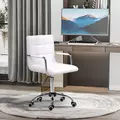 Vinsetto Makeup Vanity Chair, PU Leather Mid Back Office Chair with Adjustable Height, Armrest and Rolling Wheels, White - 2