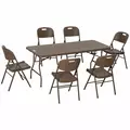 Outsunny 6 Seater Garden Dining Set, Rattan-Style HDPE Garden Furniture Set, Outdoor Dining Table and Chairs with 6 Armchairs and Rectangular Plastic Top Table for Patio, Balcony, Dark Brown - 1