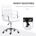Vinsetto Makeup Vanity Chair, PU Leather Mid Back Office Chair with Adjustable Height, Armrest and Rolling Wheels, White - 4