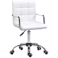 Vinsetto Makeup Vanity Chair, PU Leather Mid Back Office Chair with Adjustable Height, Armrest and Rolling Wheels, White - 1