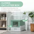 PawHut Hooded Cat Litter Box, Portable Pet Toilet, with Scoop, Front Entry - Green - 6
