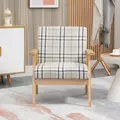 HOMCOM Modern One Seater Sofa for Living Room, Linen Fabric Small Couch with Rubber Wood Frame, Armrests, Lattice Pattern, Upholstered Armchair, Beige - 8