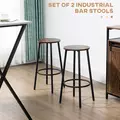 HOMCOM Bar Stools, Set of 2 Kitchen Breakfast Stools with Sturdy Steel Frame, Industrial Tall Bar Chairs, 65cm High Seat, Rustic Brown - 4