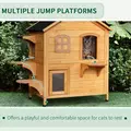 PawHut 2-story Cat House Outdoor, Weatherproof Wooden Cat Enclosure for Feral Cats with Escape Door, Openable Roof, Jumping Platforms, Natural Wood Finish - 7