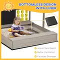 Outsunny Kids Wooden Sandpit, sandbox with canopy & Seats, for Gardens - Grey - 4