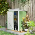Outsunny Metal Garden Shed, Outdoor Lean-to Shed for Tool Motor Bike, with Adjustable Shelf, Lock, Gloves, 5'x3'x6', Green - 2