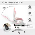 Vinsetto Computer Gaming Chair, PU Leather Office Desk Chair with Footrest, Swivel Wheels, 135° Reclining Back, Lumbar Support, Headrest for Home, White and Pink - 5