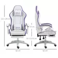 Vinsetto Computer Gaming Chair, PU Leather Office Desk Chair with Footrest, Swivel Wheels, 135° Reclining Back, Lumbar Support, Headrest for Home, White and Purple - 3
