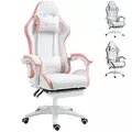 Vinsetto Computer Gaming Chair, PU Leather Office Desk Chair with Footrest, Swivel Wheels, 135° Reclining Back, Lumbar Support, Headrest for Home, White and Pink - 1