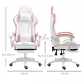 Vinsetto Computer Gaming Chair, PU Leather Office Desk Chair with Footrest, Swivel Wheels, 135° Reclining Back, Lumbar Support, Headrest for Home, White and Pink - 3