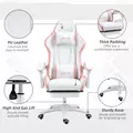 Vinsetto Computer Gaming Chair, PU Leather Office Desk Chair with Footrest, Swivel Wheels, 135° Reclining Back, Lumbar Support, Headrest for Home, White and Pink - 7