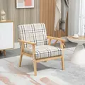 HOMCOM Modern One Seater Sofa for Living Room, Linen Fabric Small Couch with Rubber Wood Frame, Armrests, Lattice Pattern, Upholstered Armchair, Beige - 2