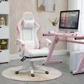 Vinsetto Computer Gaming Chair, PU Leather Office Desk Chair with Footrest, Swivel Wheels, 135° Reclining Back, Lumbar Support, Headrest for Home, White and Pink - 2