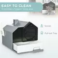 PawHut Hooded Cat Litter Tray with Scoop, Cat Litter Box with Drawer Pan, Handle, Deodorants, Hut Design, Front Entrance, 47 x 45 x 42cm - Grey - 5